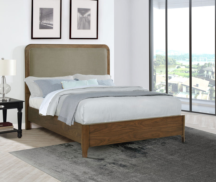 Maderia 57-inch Upholstered Queen Panel Bed Walnut