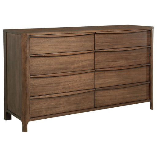 Walnut Madeira 8-drawer dresser cabinet by CoasterEveryday showing wood grain and sleek drawer handles in a modern furniture design.