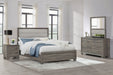 Brown oak Wright 4-piece California King bedroom furniture set by CoasterEveryday, includes bed frame and matching pieces.