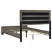 Brown oak Wright 4-piece California King bedroom furniture set by CoasterEveryday, includes bed frame, nightstands, and dresser.