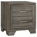 Brown oak Wright 4-piece California King bedroom furniture set by CoasterEveryday, includes bed frame, dressers, and nightstands.