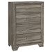 CoasterEveryday Wright 5-piece Queen Bedroom Set in brown oak, includes bed frame, nightstands, dresser, and mirror, modern furniture.