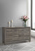 Brown oak Wright 6-drawer dresser cabinet by CoasterEveryday, showcasing sleek wooden furniture with six spacious drawers.