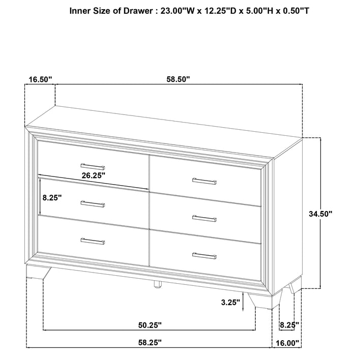 Brown oak Wright 6-drawer dresser cabinet by CoasterEveryday, featuring sleek drawers and modern furniture design.