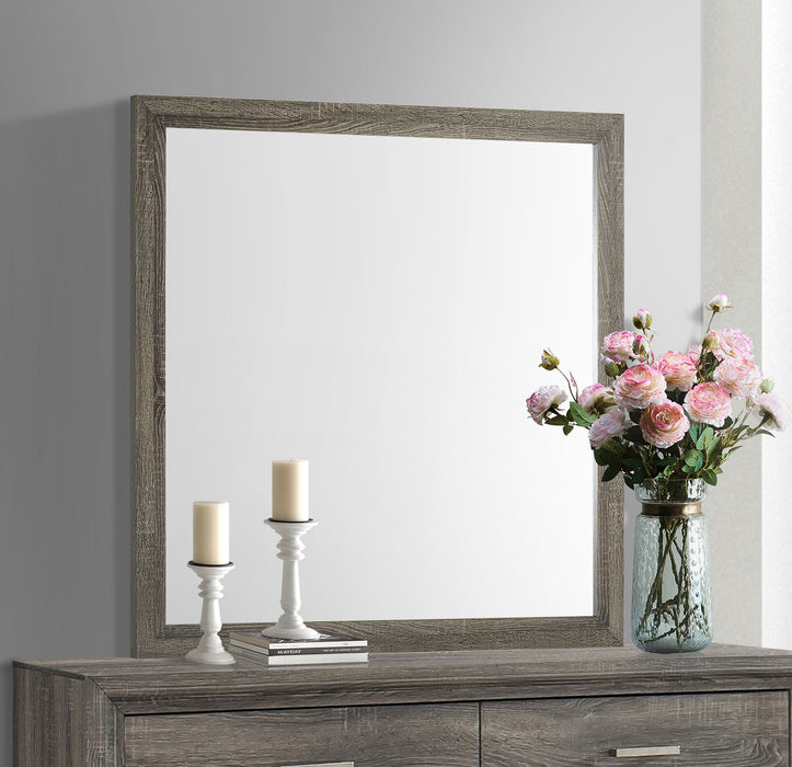 Brown oak Wright dresser mirror by CoasterEveryday, showcasing a sleek rectangular wooden frame and reflective glass surface.