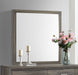 Brown oak Wright dresser mirror by CoasterEveryday, showcasing a sleek rectangular wooden frame and reflective glass surface.