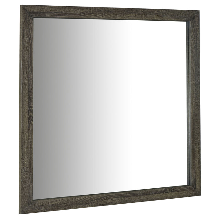 Brown oak Wright dresser mirror by CoasterEveryday, showing a rectangular furniture mirror with a wood frame and sleek design.