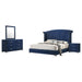 CoasterEveryday Melody 4-piece Eastern King bedroom set with Pacific Blue finish, includes bed frame, dresser, mirror, and nightstands