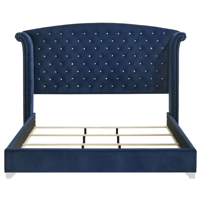 Melody Upholstered Eastern King Wingback Bed Pacific Blue