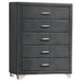 Grey Melody 5-piece Eastern King bedroom furniture set by CoasterEveryday, featuring a bed, nightstands, and matching storage pieces.
