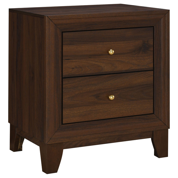 Welsley 4-piece Eastern King Walnut Bedroom Set by CoasterEveryday featuring a bed, nightstands, and dresser in a rich walnut finish.