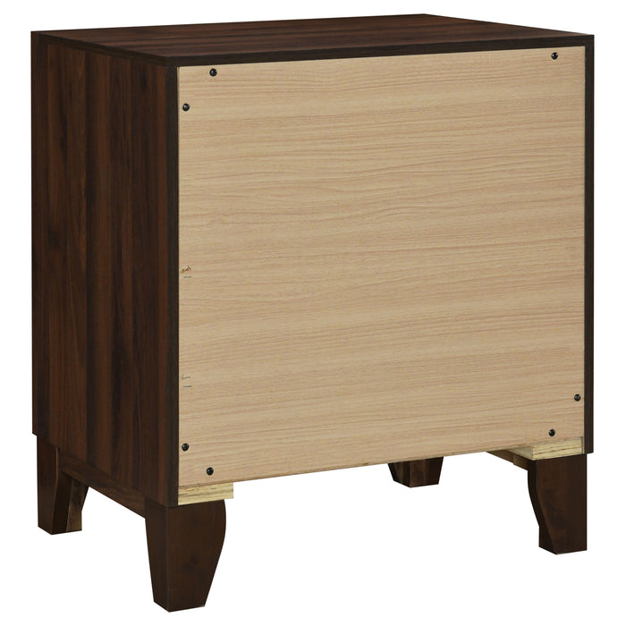 Welsley 4-piece Eastern King bedroom set by CoasterEveryday with walnut finish, featuring a bed frame, nightstands, and dresser.