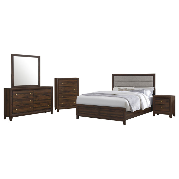 Welsley 5-piece queen bedroom set by CoasterEveryday featuring walnut wood finish and modern furniture design.