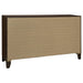 Welsley 5-piece Queen bedroom set by CoasterEveryday featuring walnut-finished bed frame, nightstands, dresser, and mirror.