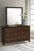 Walnut Welsley 6-drawer dresser with matching mirror, wooden furniture piece with sleek handles and a polished finish.