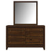Welsley 6-drawer walnut dresser with matching mirror, modern furniture piece showcasing sleek wood finish and ample storage.