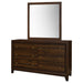 Walnut Welsley 6-drawer dresser with matching mirror, modern furniture piece from CoasterEveryday showing drawers and sleek design