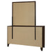 Welsley walnut 6-drawer dresser with matching mirror, featuring sleek wood finish and modern furniture design.