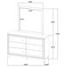 Walnut Welsley 6-drawer dresser with matching mirror, showcasing sleek wooden furniture design and ample storage space.