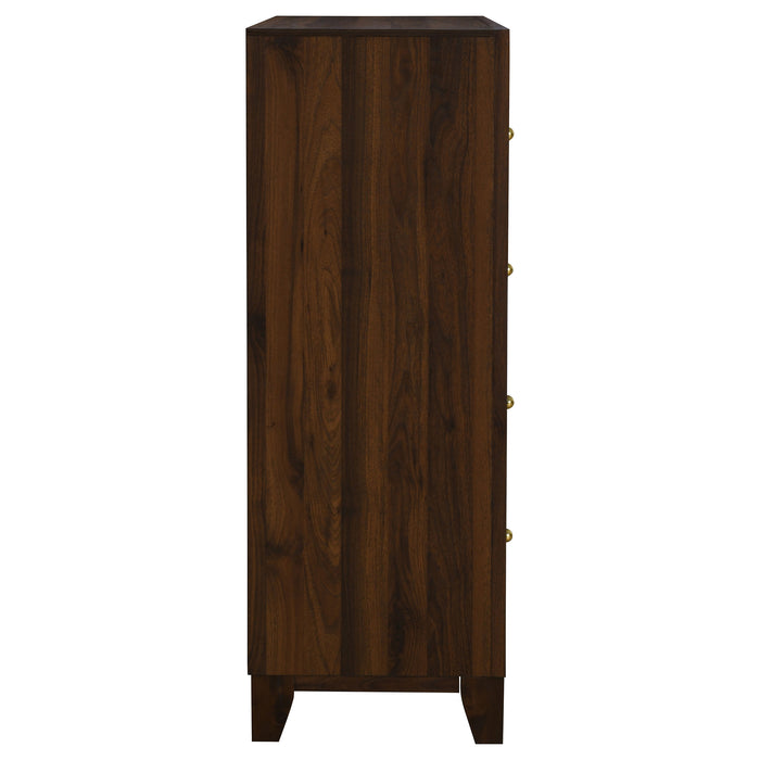 Walnut Welsley 4-drawer chest of drawers from CoasterEveryday with sleek wood finish and modern furniture design.