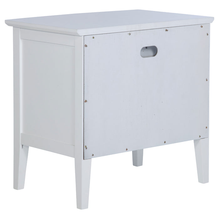 CoasterEveryday Bexhill 5-piece Queen bedroom set with white finish, including bed frame, nightstands, dresser, and mirror.