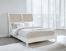 White upholstered queen panel bed from Bexhill collection, featuring a classic design and sturdy wooden frame.