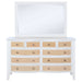 White Bexhill 10-drawer dresser with matching mirror from CoasterEveryday, showcasing a modern bedroom furniture set with sleek handles.