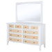 White Bexhill 10-drawer dresser with matching mirror, showcasing sleek modern furniture design by CoasterEveryday.