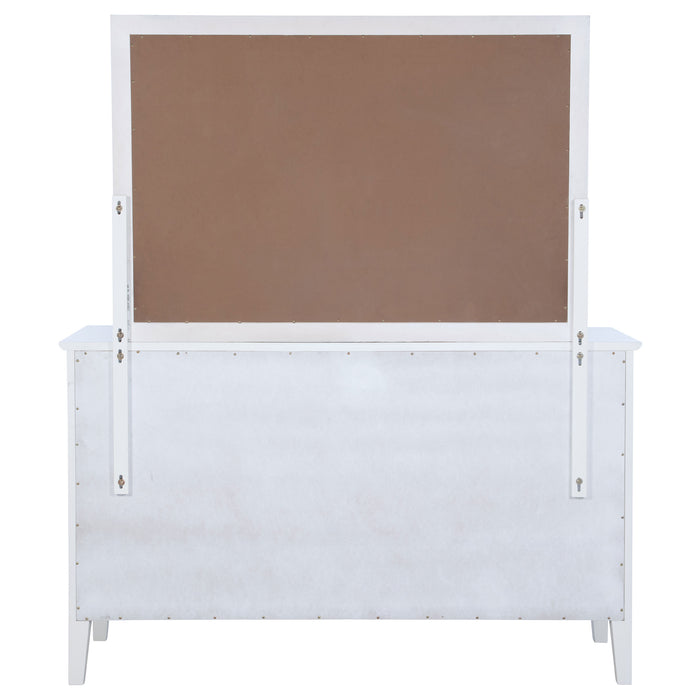 White Bexhill 10-drawer dresser with matching mirror from CoasterEveryday, showcasing a modern furniture set with clean lines.