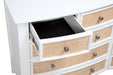 White Bexhill 10-drawer dresser with matching mirror, made of durable furniture, featuring sleek modern design by CoasterEveryday.