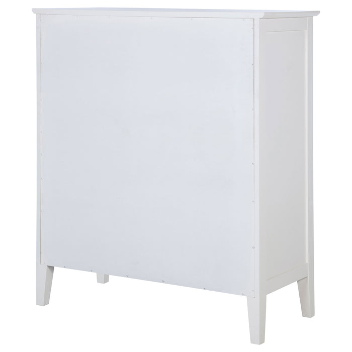 White Bexhill 8-drawer chest of drawers from CoasterEveryday, showcasing a sleek wooden furniture piece with multiple storage drawers.