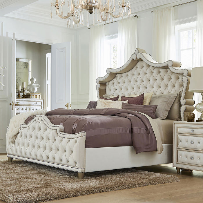 Antonella Upholstered California King Panel Bed Ivory And Camel
