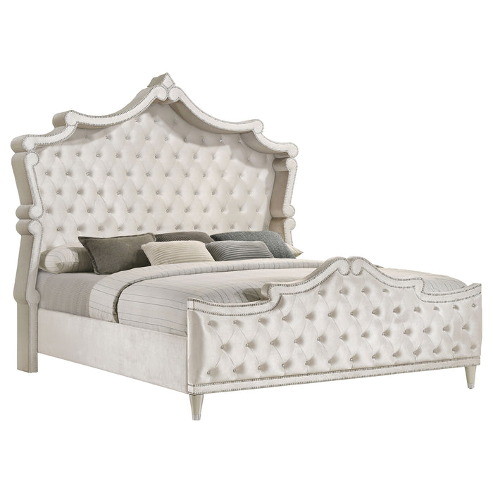 Antonella Upholstered California King Panel Bed Ivory And Camel
