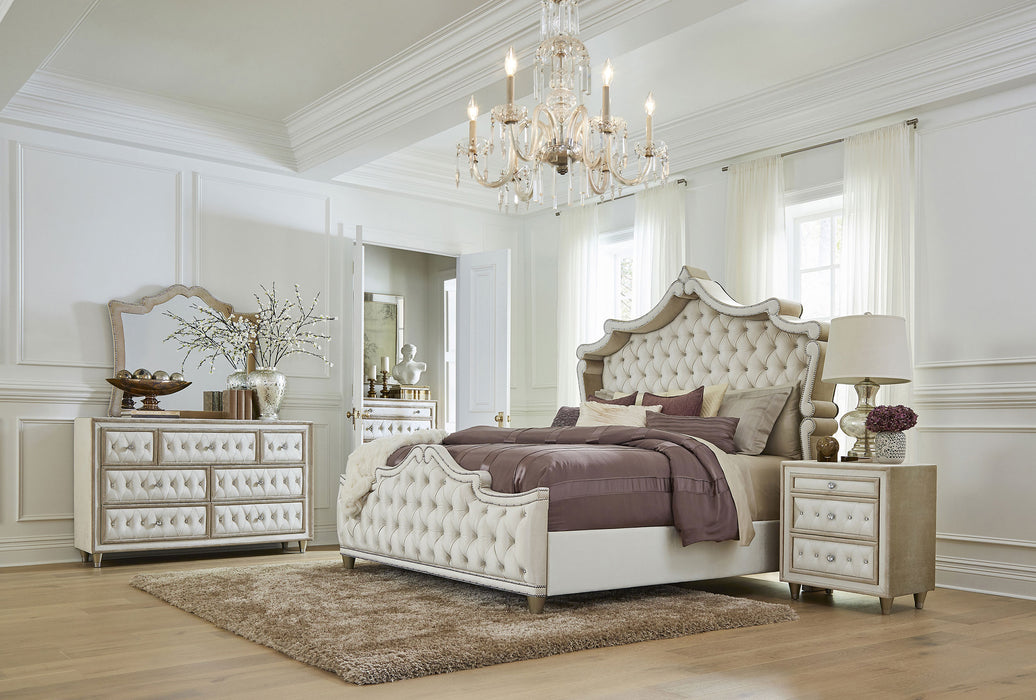 Antonella Upholstered California King Panel Bed Ivory And Camel