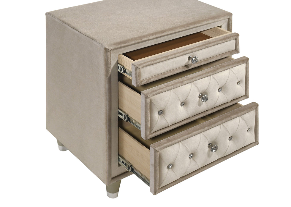 Antonella Upholstered 3-drawer Nightstand Ivory and Camel