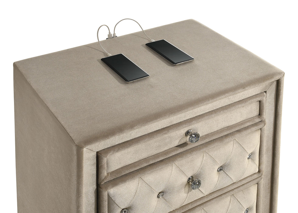 Antonella Upholstered 3-drawer Nightstand Ivory and Camel