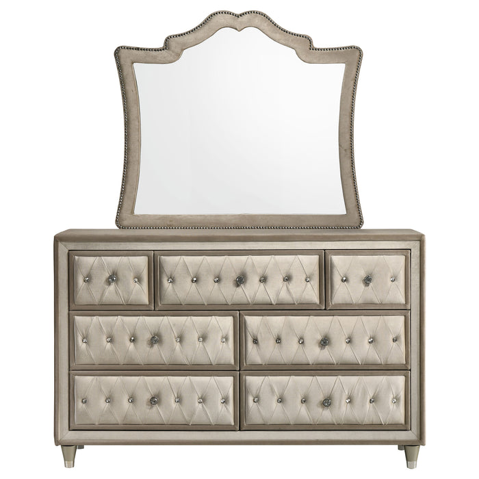 Antonella 7-drawer Upholstered Dresser with Mirror Ivory