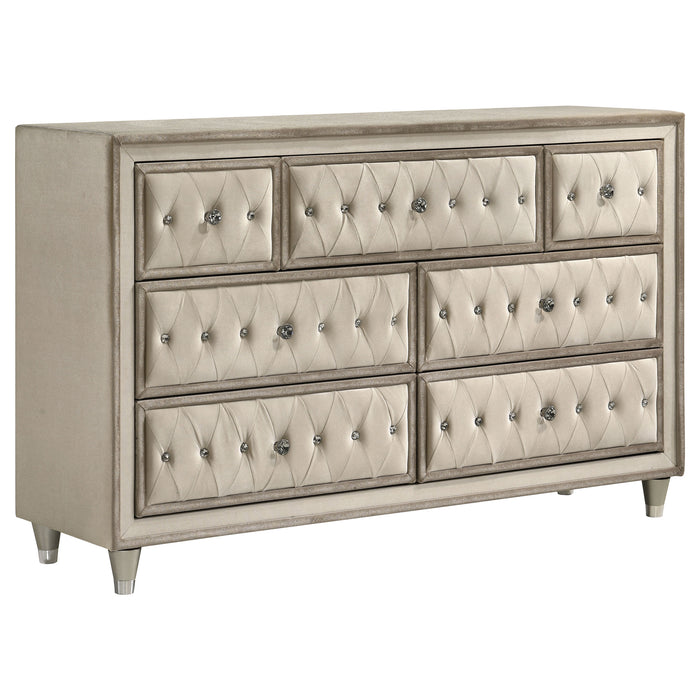 Antonella 7-drawer Upholstered Dresser Ivory and Camel
