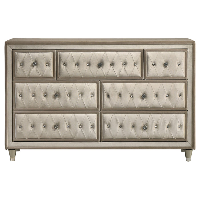 Antonella 7-drawer Upholstered Dresser Ivory and Camel