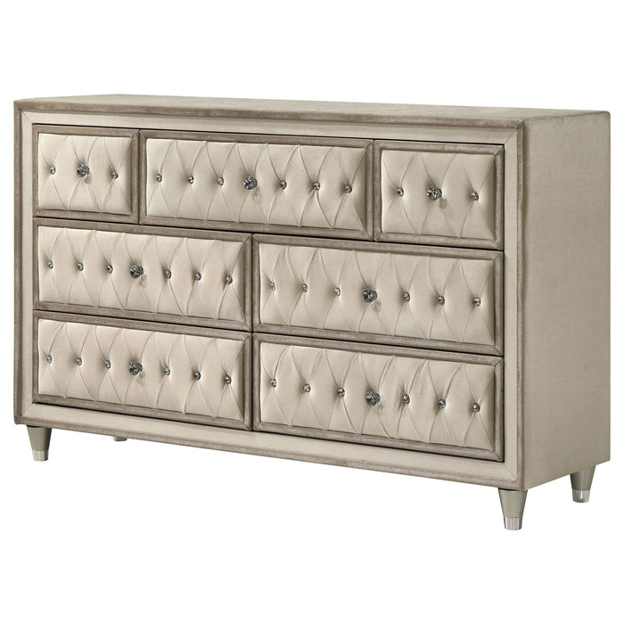 Antonella 7-drawer Upholstered Dresser Ivory and Camel