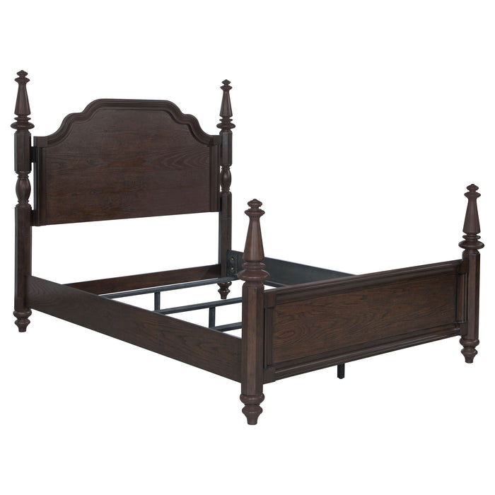 Andover 4-piece California King bedroom set by CoasterEveryday featuring dark oak finish with bed frame, dresser, mirror, and nightstands