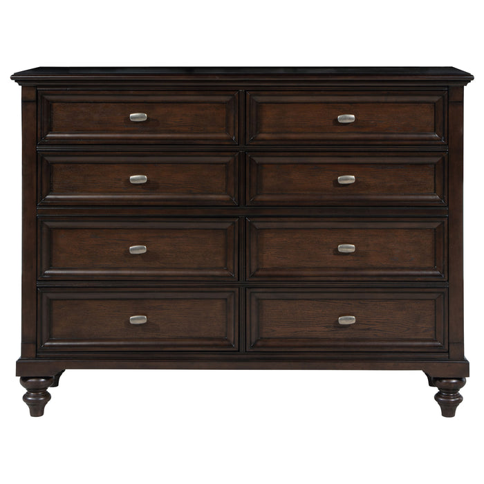 Andover 4-piece California King bedroom set by CoasterEveryday, dark oak finish with modern furniture design, including bed and storage pieces.