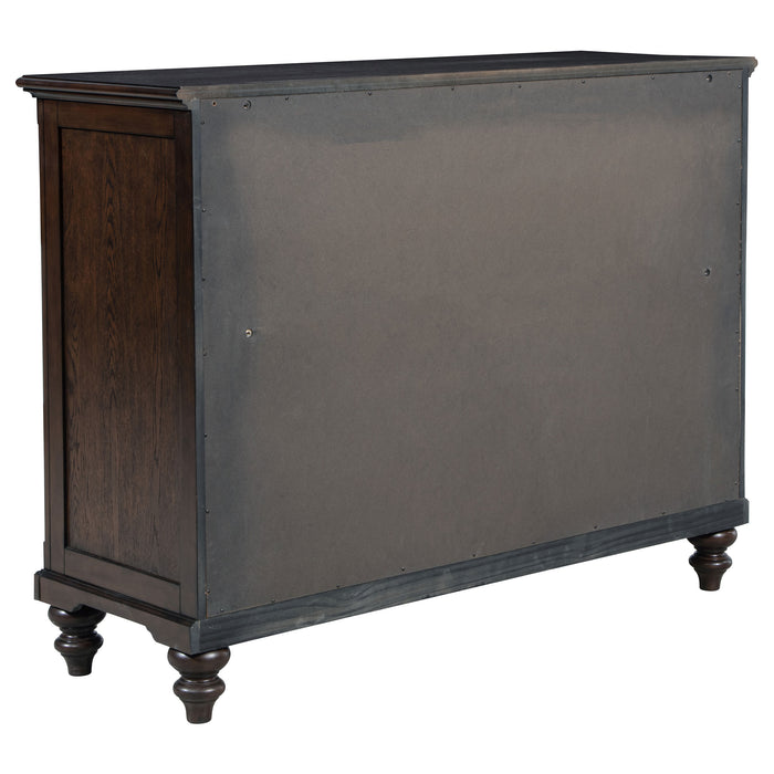 Andover 4-piece California King bedroom set by CoasterEveryday featuring dark oak finish, including bed frame, nightstands, and dresser.
