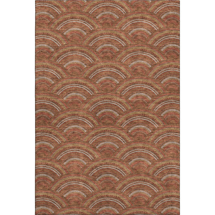 10' X 14' Geometric Washable Area Rug With UV Protection (677711) - Rust / Gold / Ivory