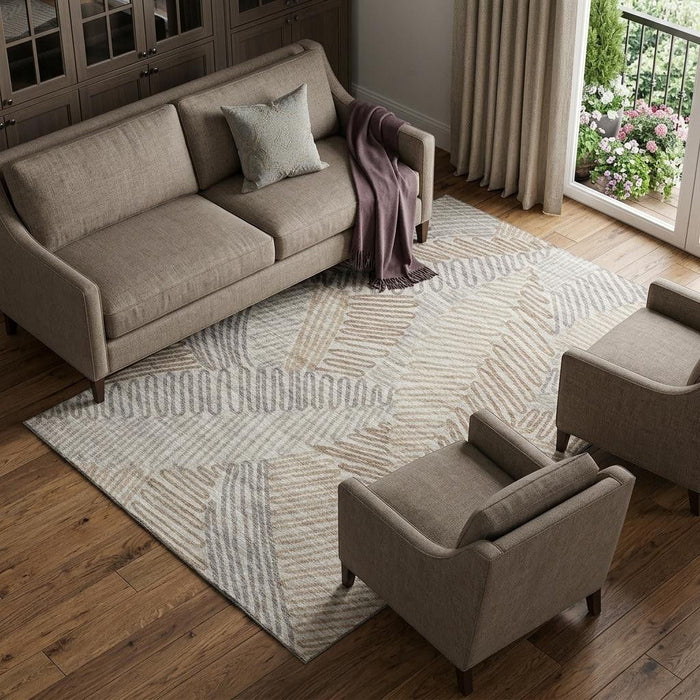 10' X 14' Botanical Leaves Washable Area Rug With UV Protection (644994) - Coffee / Ivory / Gray