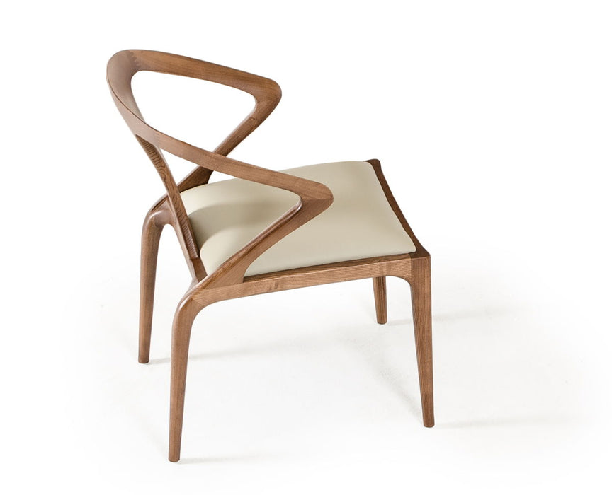 Upholstered Faux Leather Curved Back Dining Arm Chair - Brown / White