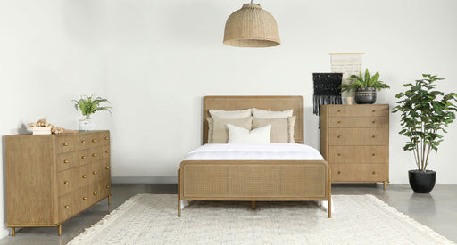 Arini 3-piece queen bedroom set by CoasterEveryday in sand wash with natural cane details