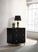 Black Arini 3-drawer nightstand by CoasterEveryday, showcasing sleek furniture with three spacious drawers and modern design.