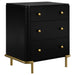 Black Arini 3-drawer nightstand by CoasterEveryday, showcasing sleek furniture design with three spacious drawers.