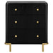 Black Arini 3-drawer nightstand by CoasterEveryday, showcasing sleek furniture design with three spacious drawers.